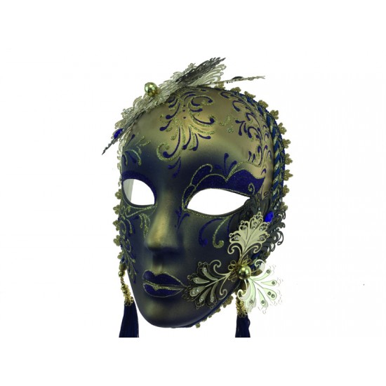 Blue & Gold Floral Mask