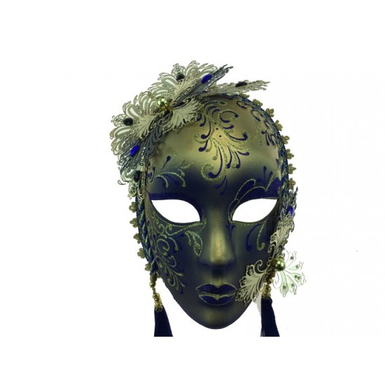 Blue & Gold Floral Mask
