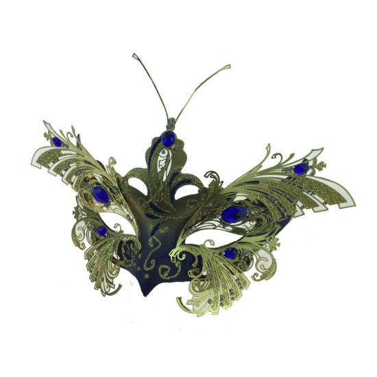 Gold & Blue Butterfly Half Face Mask