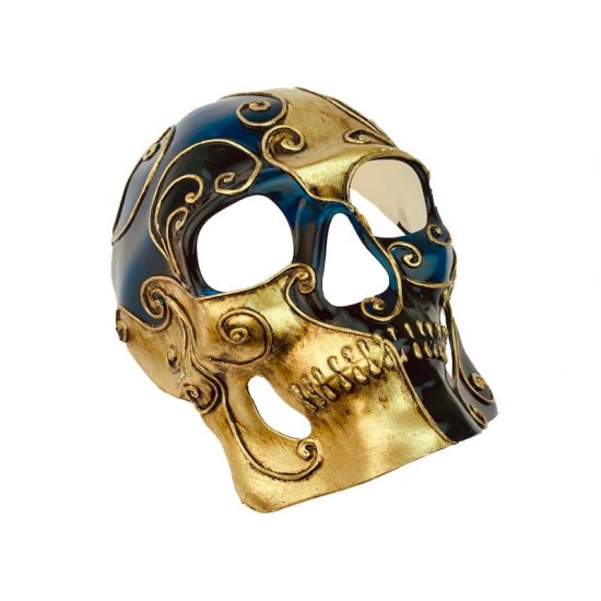 Blue & Gold Venetian Skull Mask