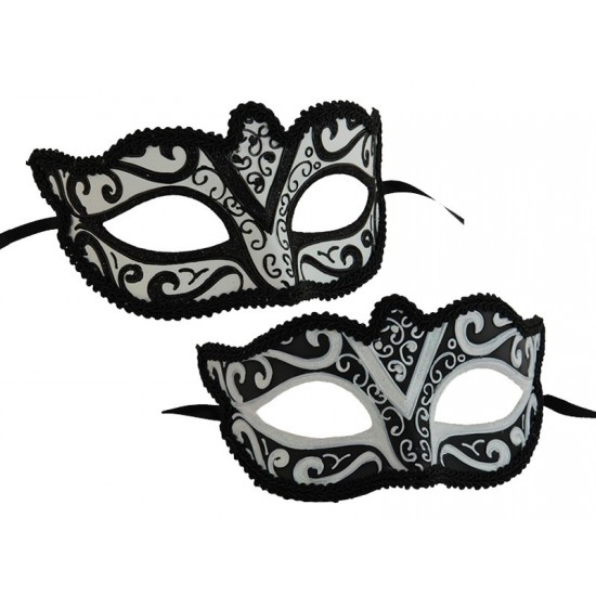 Black & White Venetian Half Face Mask