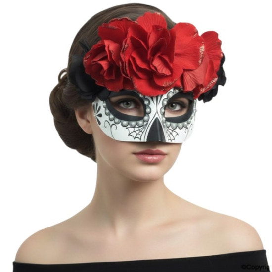 Day of the Dead Floral Half Mask