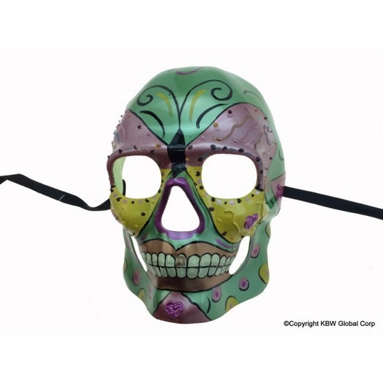 Metallic Green and Pink Skull Mask