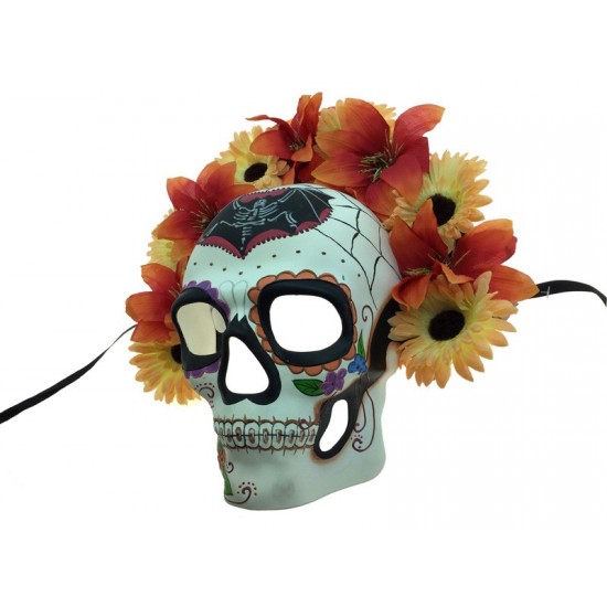 Day of the Dead Skull Mask With Flowers