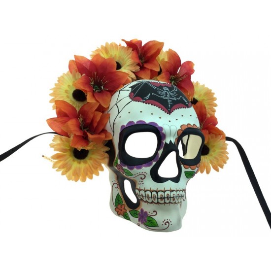 Day of the Dead Skull Mask With Flowers