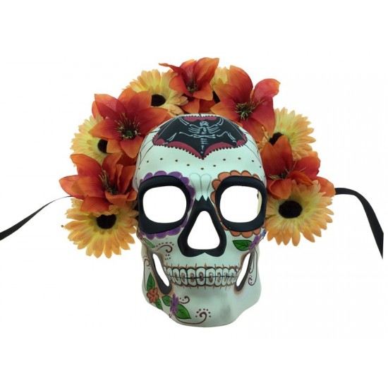 Day of the Dead Skull Mask With Flowers