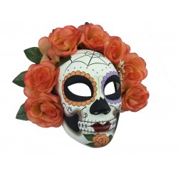Day of the Dead Skull Mask With Orange Roses