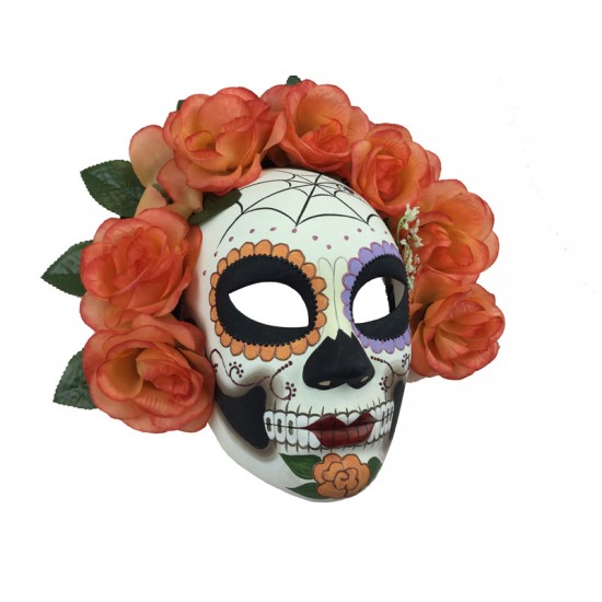 Day of the Dead Skull Mask With Orange Roses