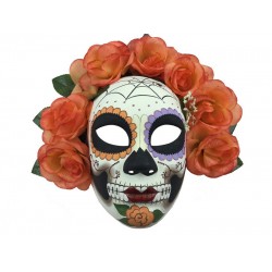 Day of the Dead Skull Mask With Orange Roses