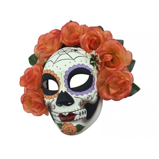 Day of the Dead Skull Mask With Orange Roses