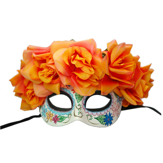 Day of the Dead Orange Rose Half Mask Day of the Dead Orange Rose Half Mask