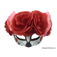 Day of the Dead Red Rose Half Mask