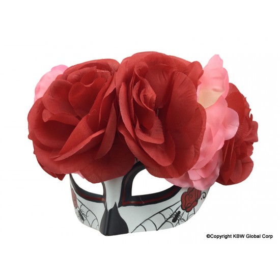 Day of the Dead Red Rose Half Mask