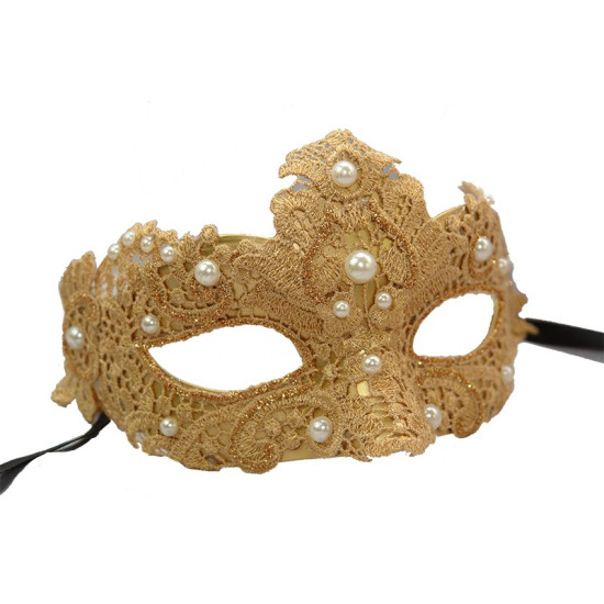 Gold Lace Pearl Masquerade Mask
