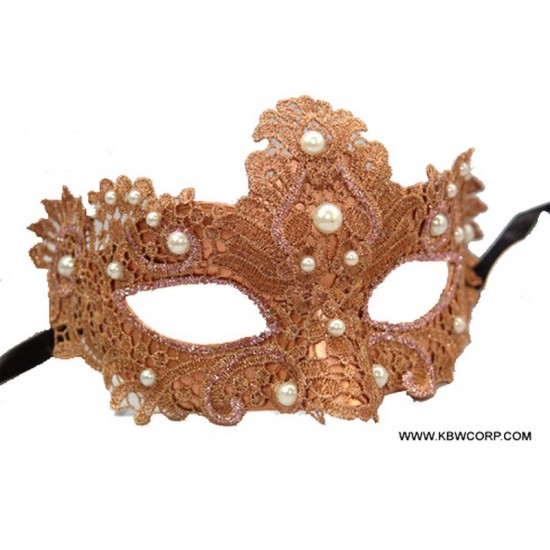 Rose Gold Lace Pearl Masquerade Mask