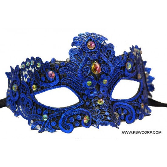 Blue Gemstone Lace Masquerade Mask