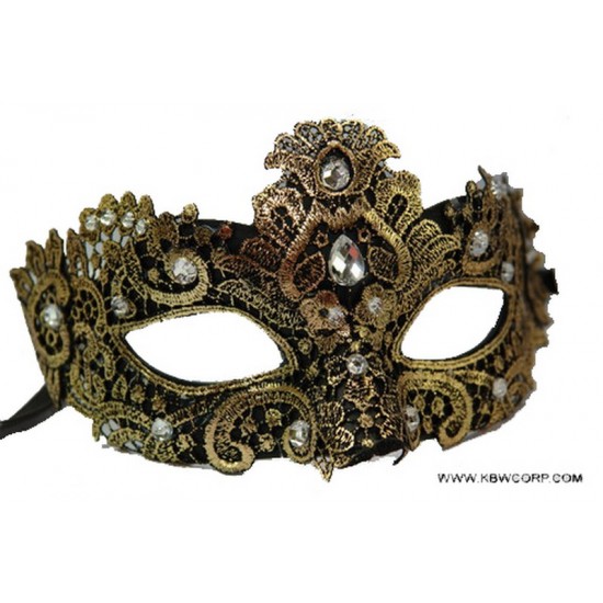 Gold Gemstone Lace Masquerade Mask