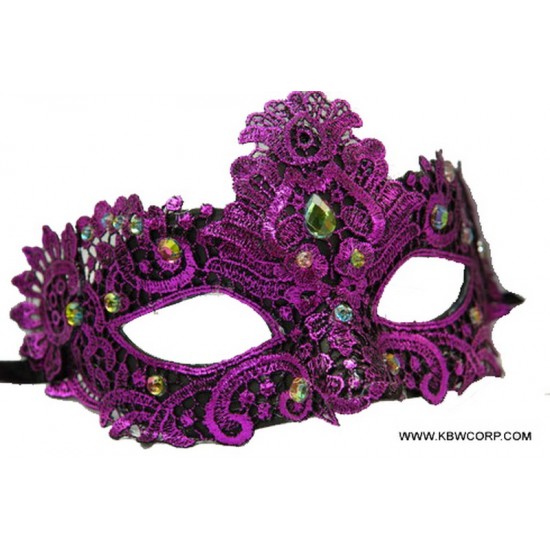 Purple Gemstone Lace Masquerade Mask