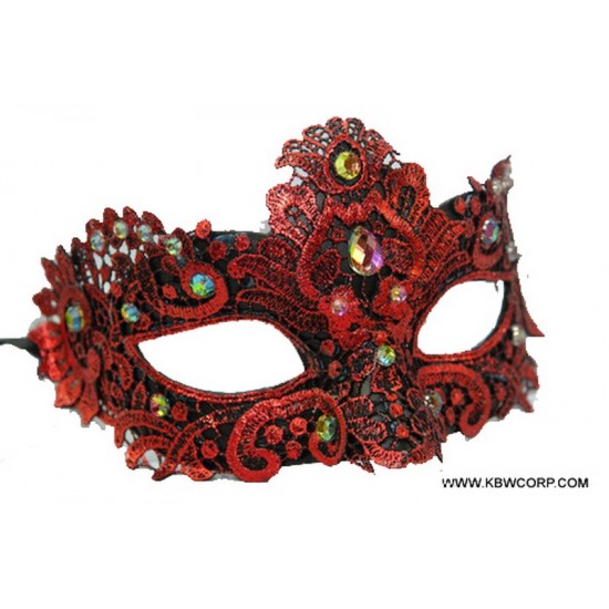 Red Gemstone Lace Masquerade Mask