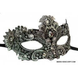 Silver Gemstone Lace Masquerade Mask