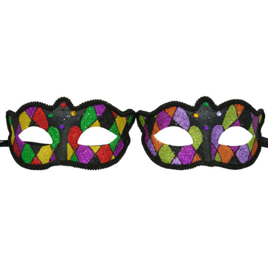 Mardi Gras Harlequin Glitter Mask - Assorted