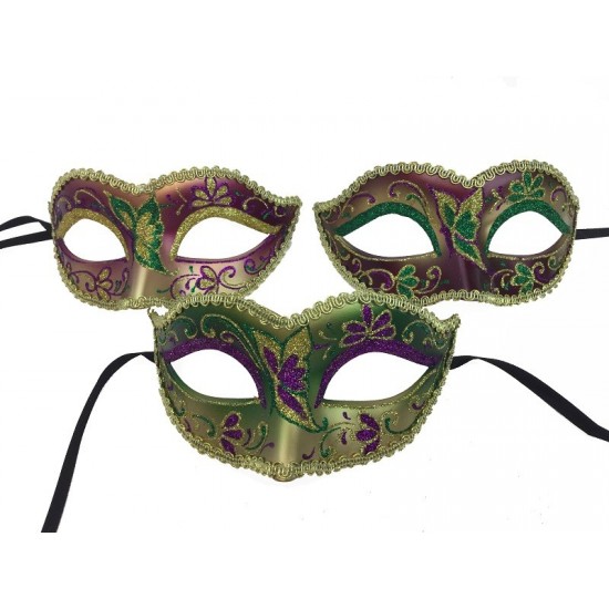 Mardi Gras Glitter Swirl Mask - Assorted Mardi Gras Glitter Swirl Mask - Assorted