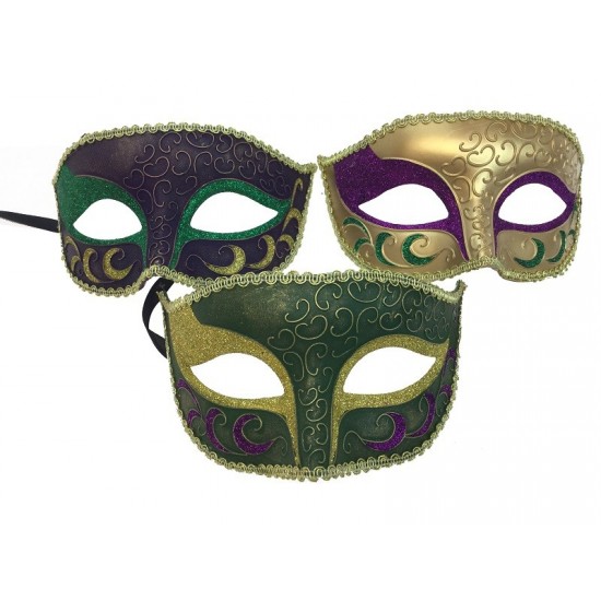 Mardi Gras Swirl Glitter Mask - Assorted Mardi Gras Swirl Glitter Mask - Assorted