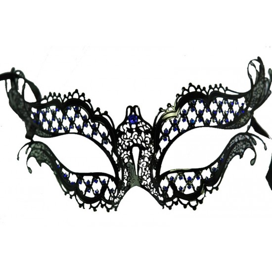 Black Laser Cut Mask With Blue Gems Black Laser Cut Mask With Blue Gems