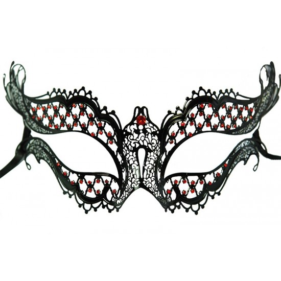 Black Laser Cut Mask With Red Gems Black Laser Cut Mask With Red Gems