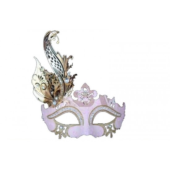 Pink Venetian Mask With Gold Feather Pink Venetian Mask With Gold Feather