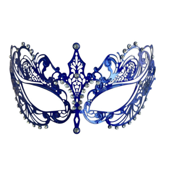 Blue Filigree Metal Mask with Silver Gems