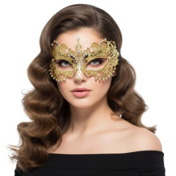 Gold Filigree Metal Mask with Silver Gems