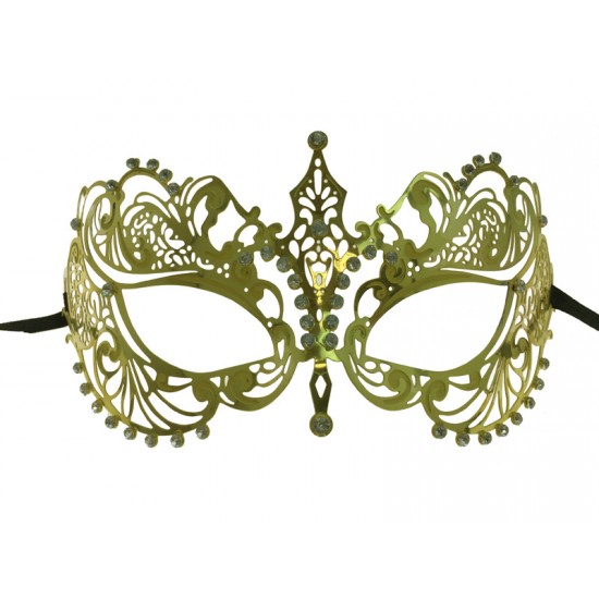 Gold Filigree Metal Mask with Silver Gems