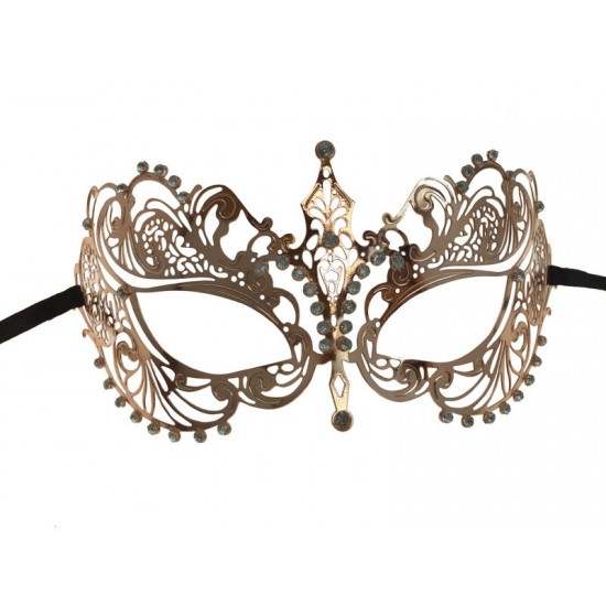 Rose Gold Filigree Metal Mask with Silver Gems