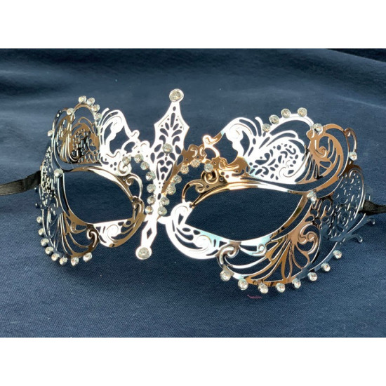 Silver Filigree Metal Mask with Silver Gems