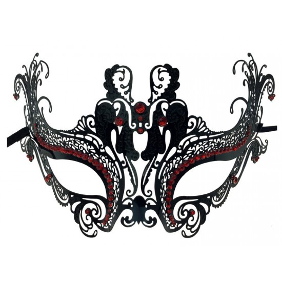Black Swan Filigree Mask with Red Gems