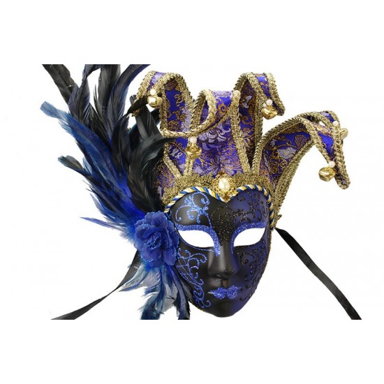 Blue Jester Feather Mask Blue Jester Feather Mask