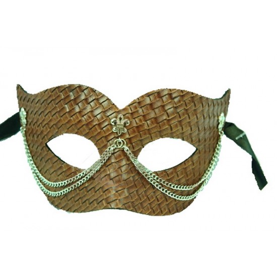 Brown Leather Mask with Chain