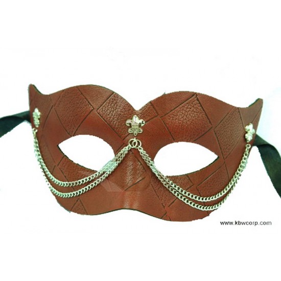 Brown Leather Mask with Chain