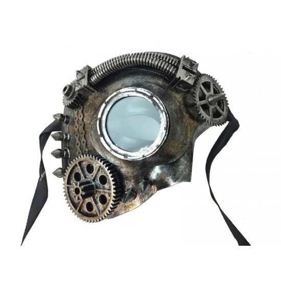 Silver Steampunk Monocle Gear Mask