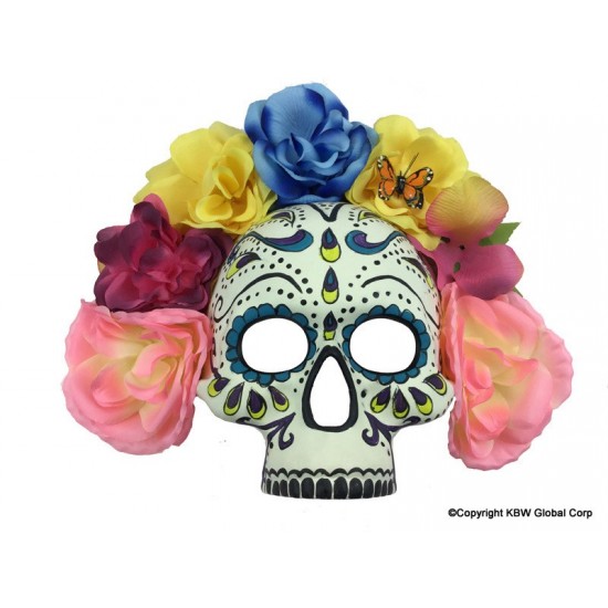 Yellow Blue Skull Flower Mask