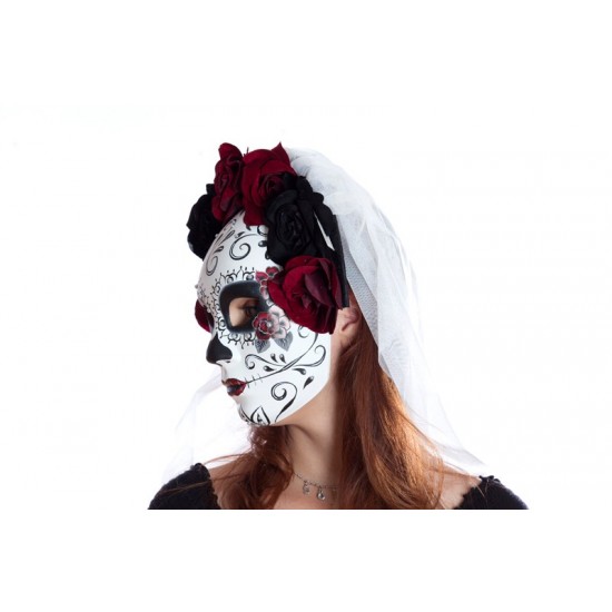 Day of the Dead Rose Veil Mask