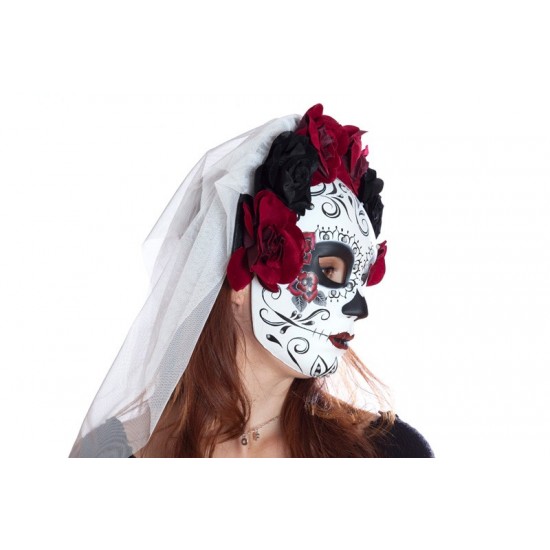 Day of the Dead Rose Veil Mask