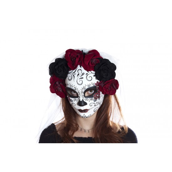 Day of the Dead Rose Veil Mask