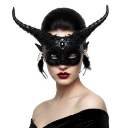 Black Horned Feather Mask