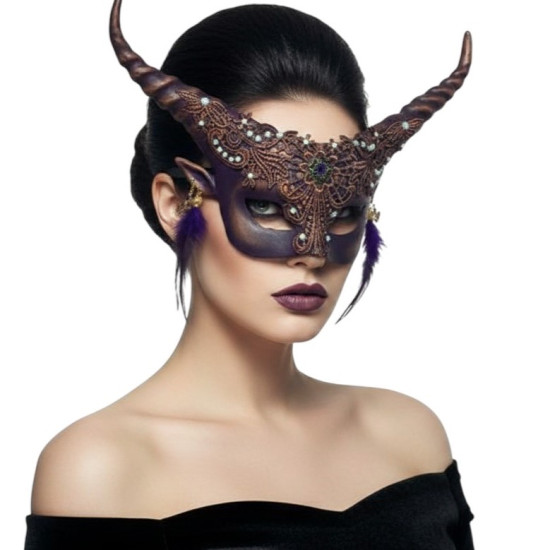 Purple Horned Feather Jewel Mask