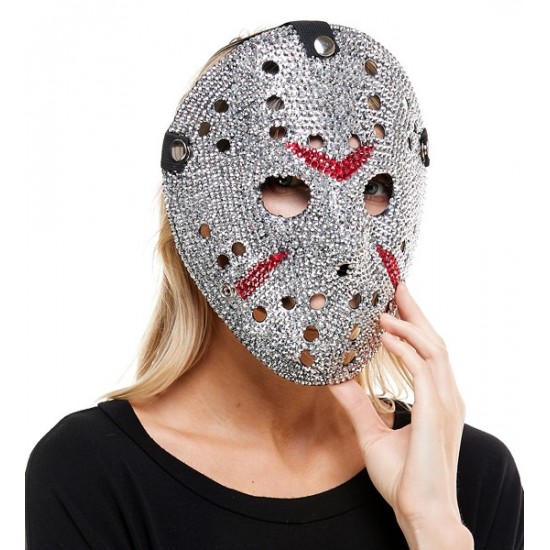 Silver Rhinestone Hockey Mask
