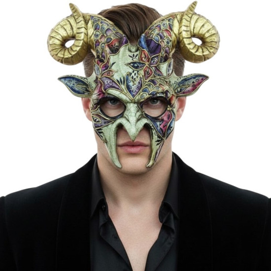 Venetian Gold Floral Ram Horn Mask