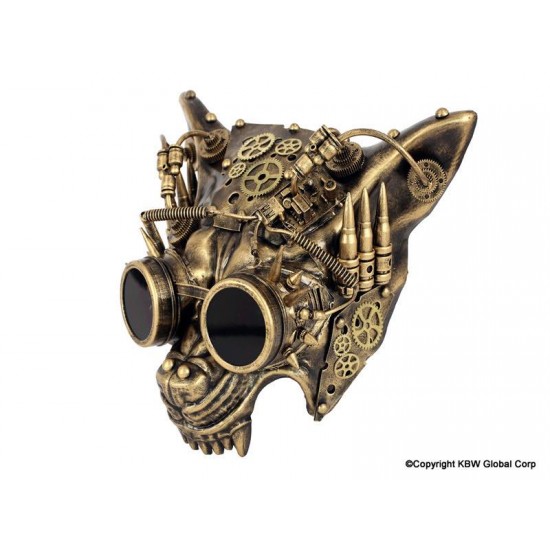 Gold Steampunk Wolf Mask with Goggles