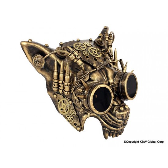 Gold Steampunk Wolf Mask with Goggles
